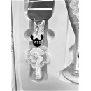 4 Piece Beauty and The Beast Wedding Cake Knife and Server Set with Champagne Toasting Glass Flutes Flower Design